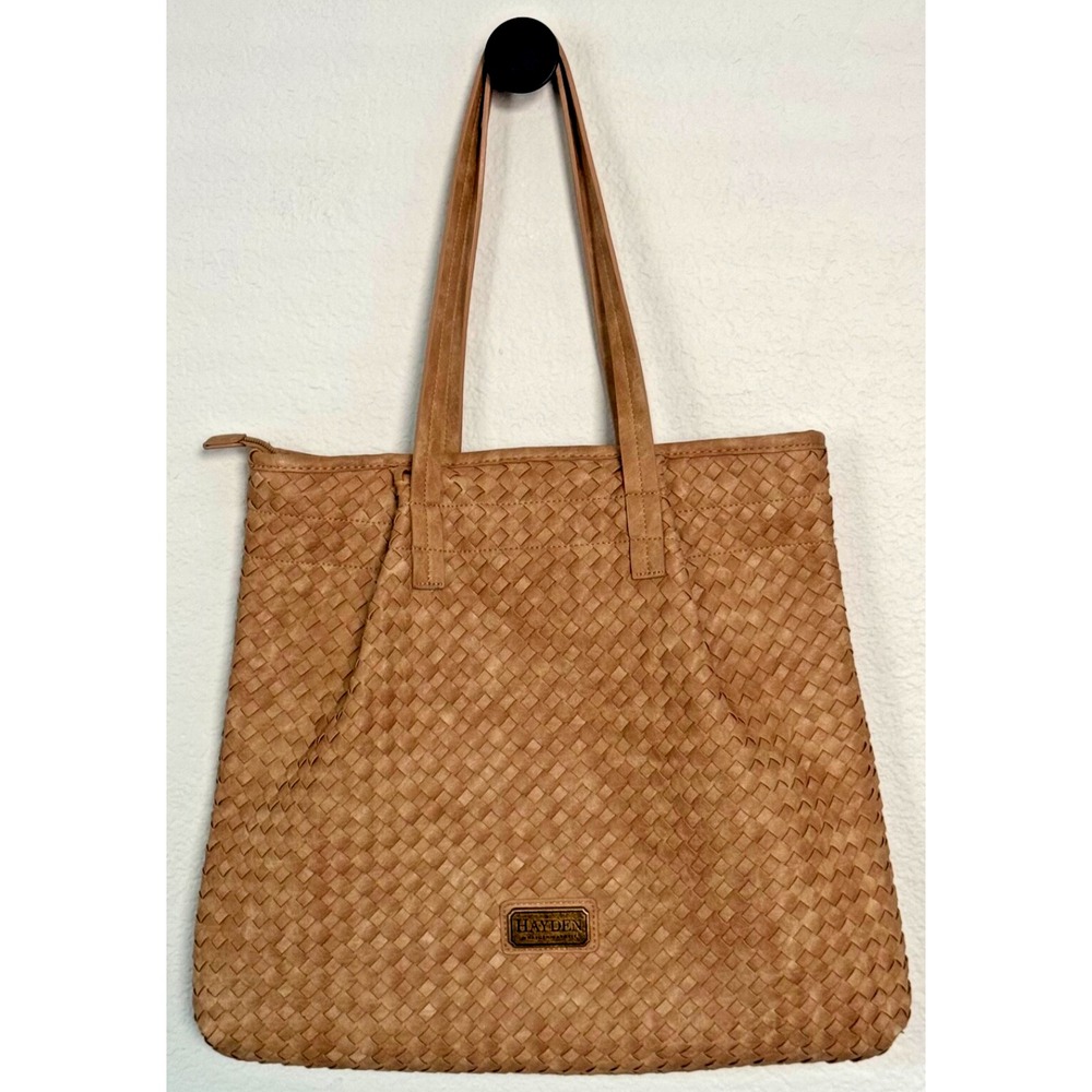 Hayden by Hayden Harnett Hobo Tote Beige/Tan Faux‎ Leather Basketweave Bag 17X14